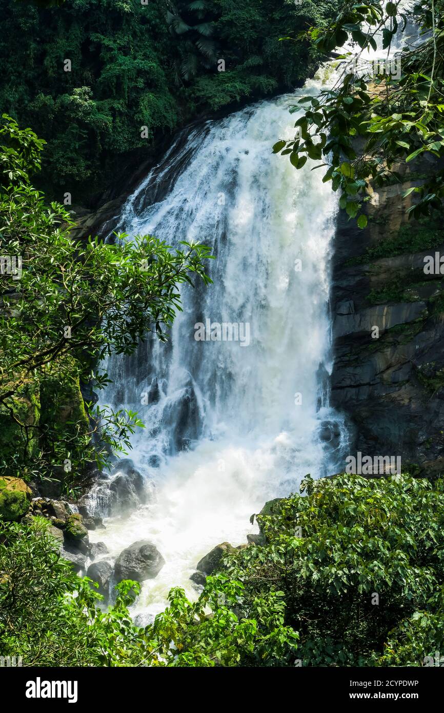 70m Valara Waterfall on the Deviyar river just after the Monsoon, a popular sight on the Madurai to Munnar road; Idukki district, Kerala, India Stock Photo