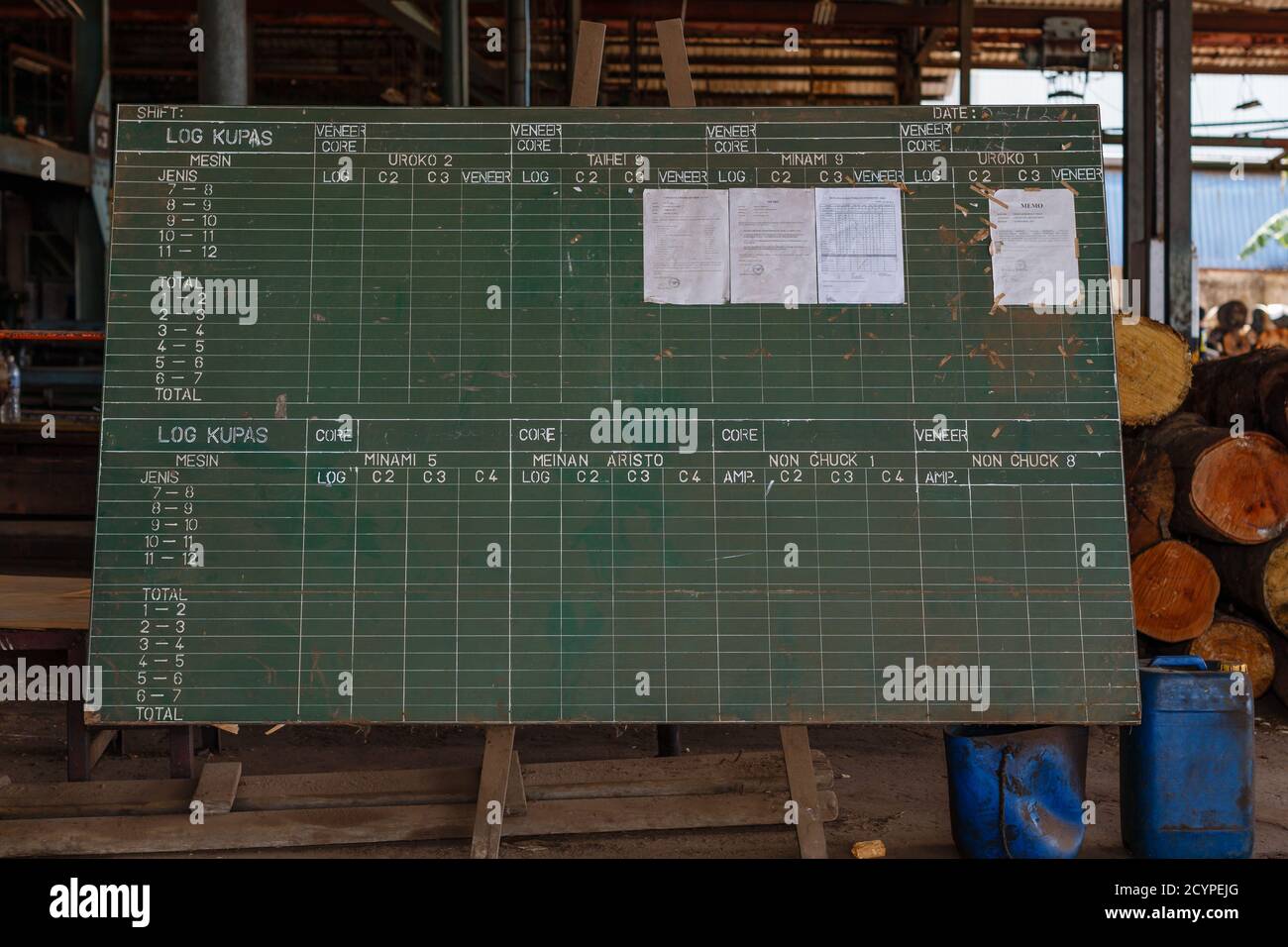 Chalk board for following up the daily progress in a plywood