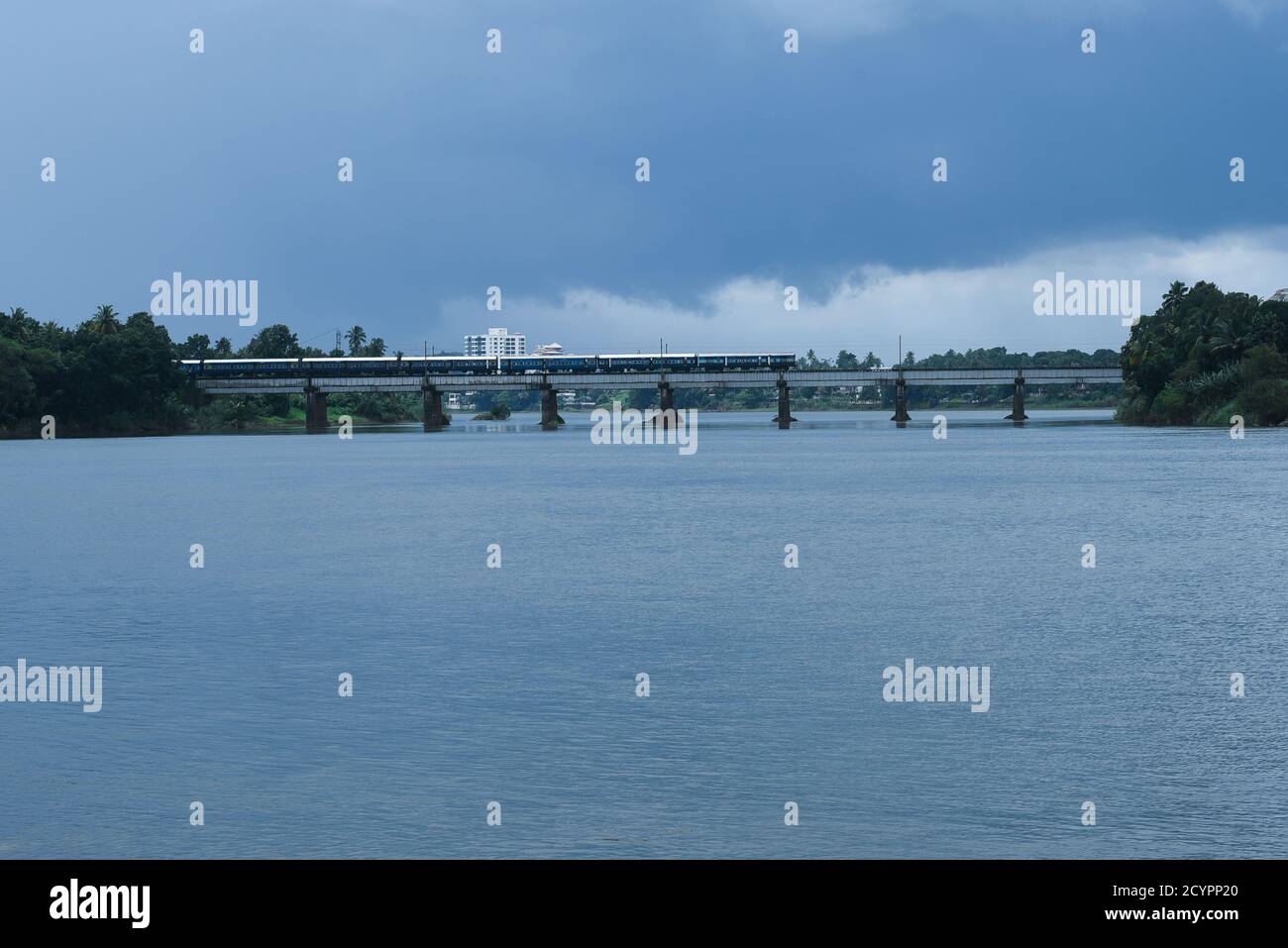 Aluva or Alwaye banks of Periyar River Kerala bridge across Periyar