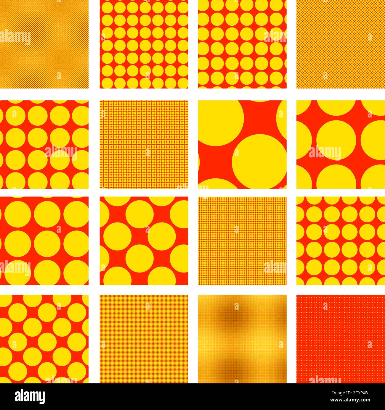 Popart seamless circles, dots tiles. Contemporary 1950s. 1960s art