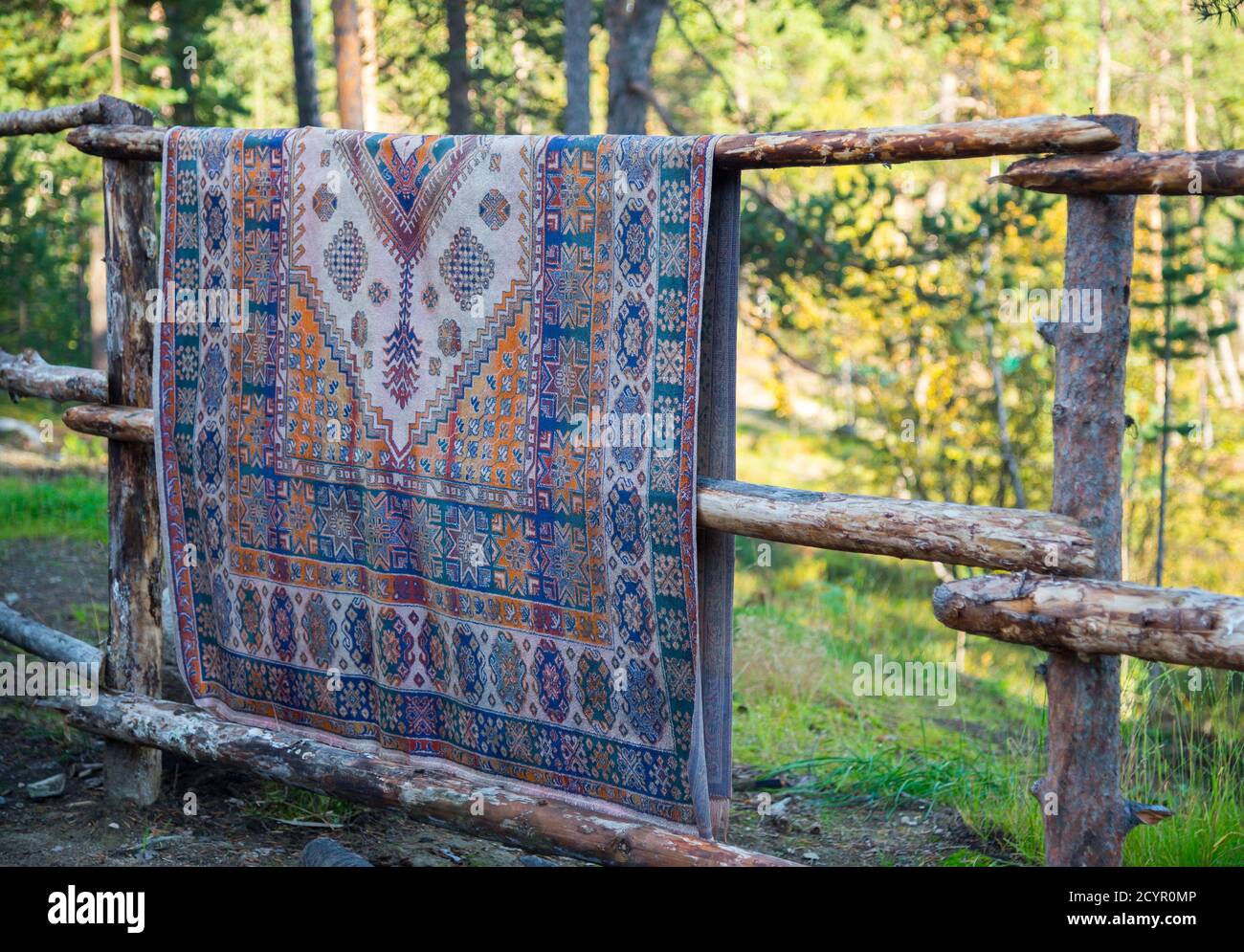 Cleaning carpet in the village Stock Photo Alamy