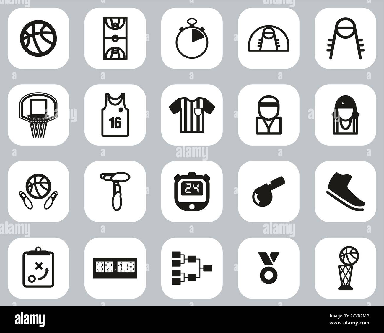 Basketball Icons Black & White Flat Design Set Big Stock Vector