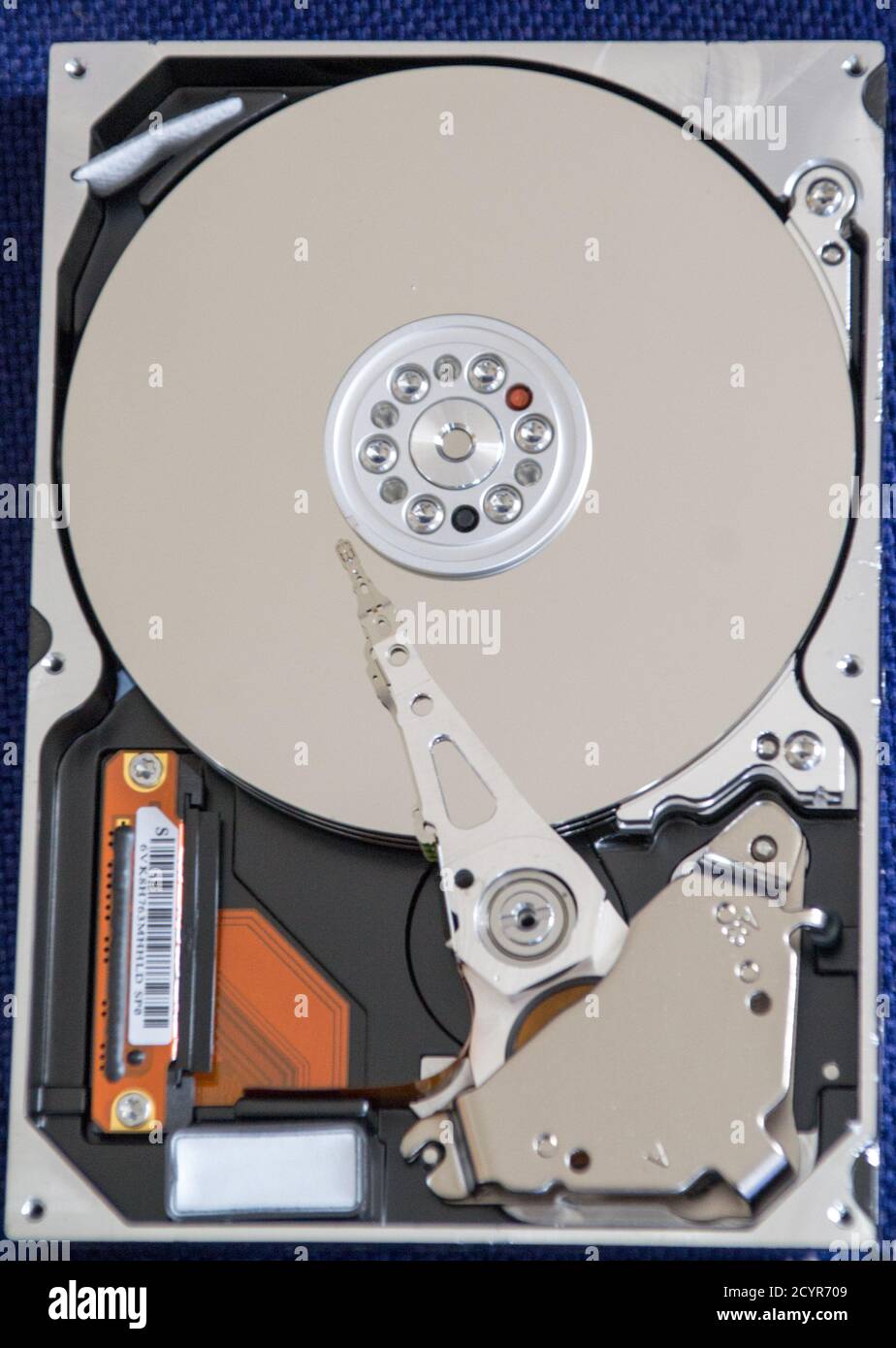 Inside of computer hard disk drive Stock Photo