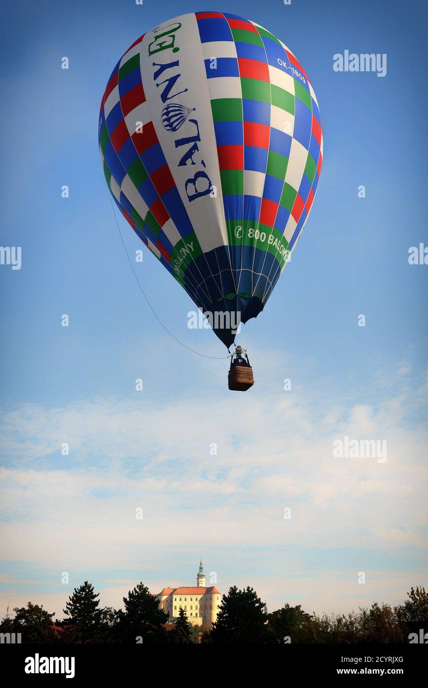 Mikulov, Czech Republic. 2nd Oct, 2020. Kubicek eXtreme Racer balloon of  BalonyEU team started from Mikulov during the Hot-air Balloons Festival  ''Mikulovske balonobrani'' in the Czech Republic. The highest  ascend/descend rate of