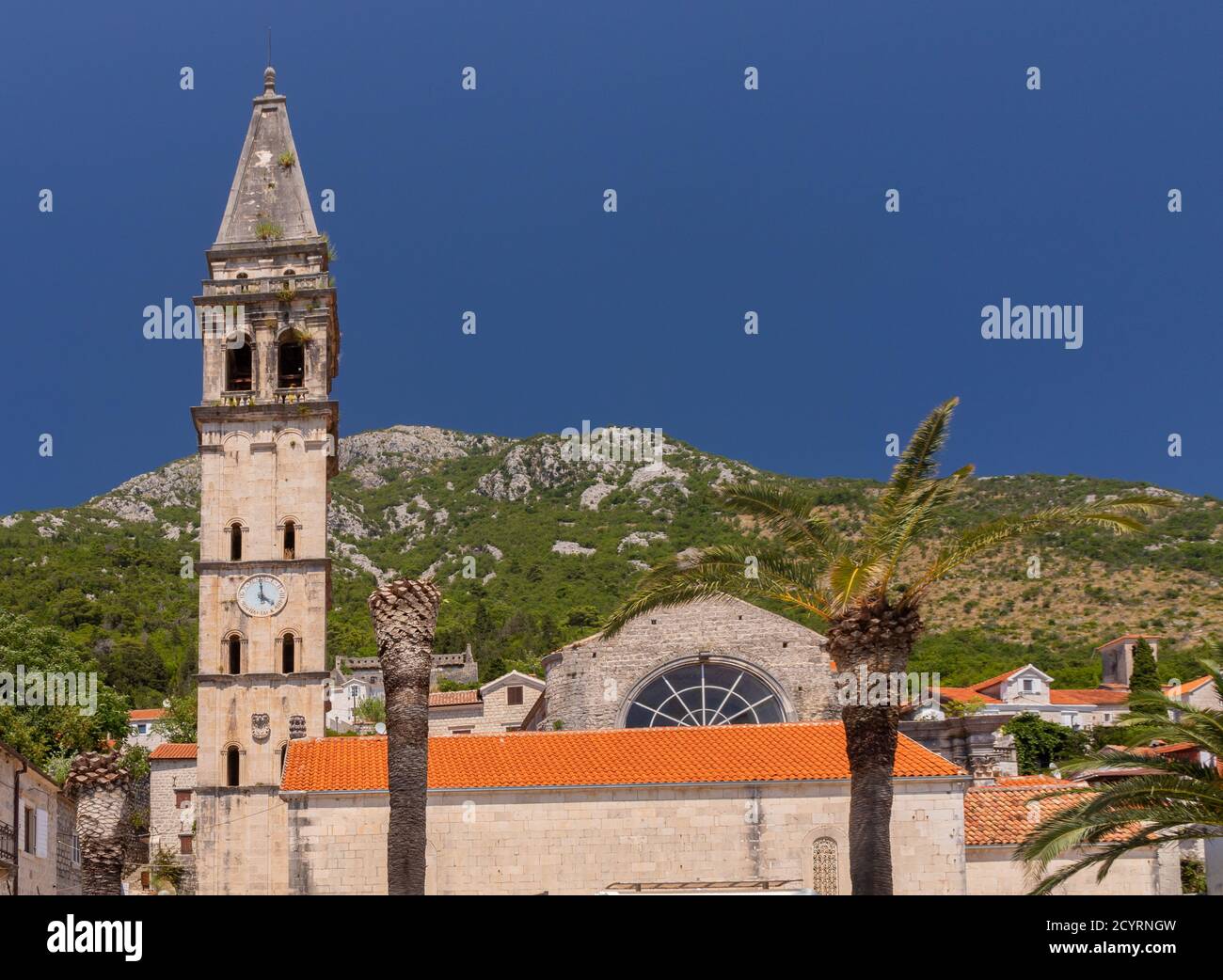 Popular tourist destination, Saint Nicholas church (Crkva Sveti Nikola) in Perast, Montenegro, Europe Stock Photo