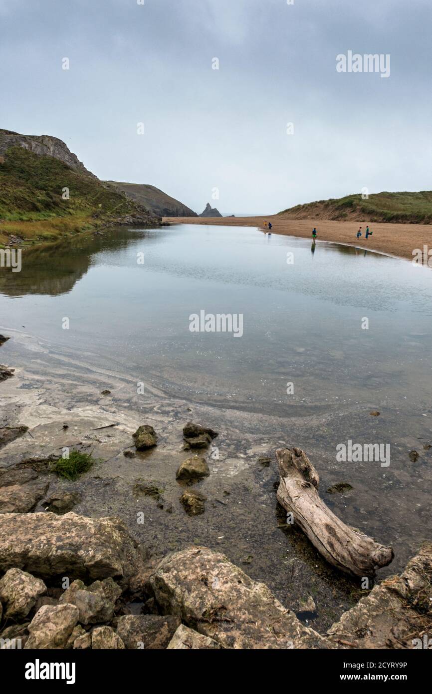 Broadhaven South beach with Church Rock in the distance, Pembrokeshire, South Wales Stock Photo