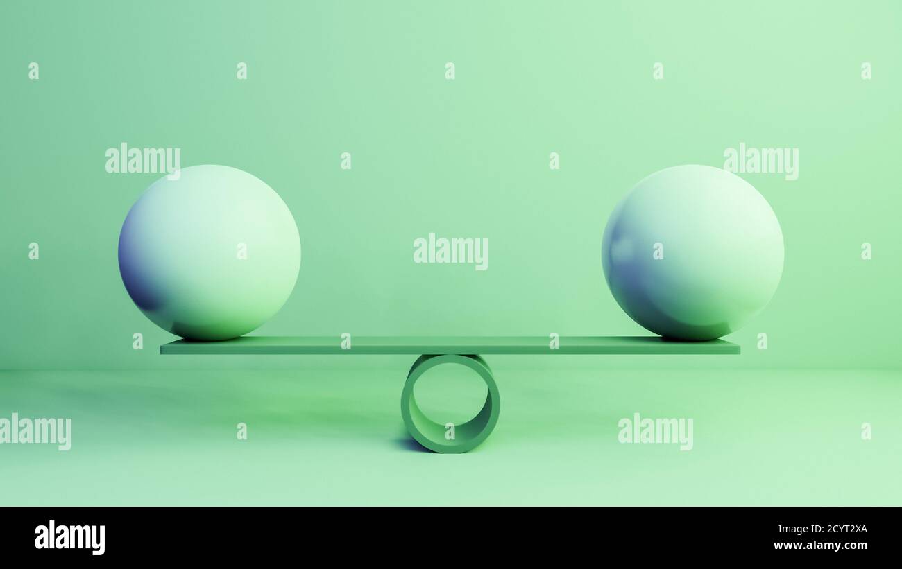 Balance equality, stability concept with libra, scale, balls or globes