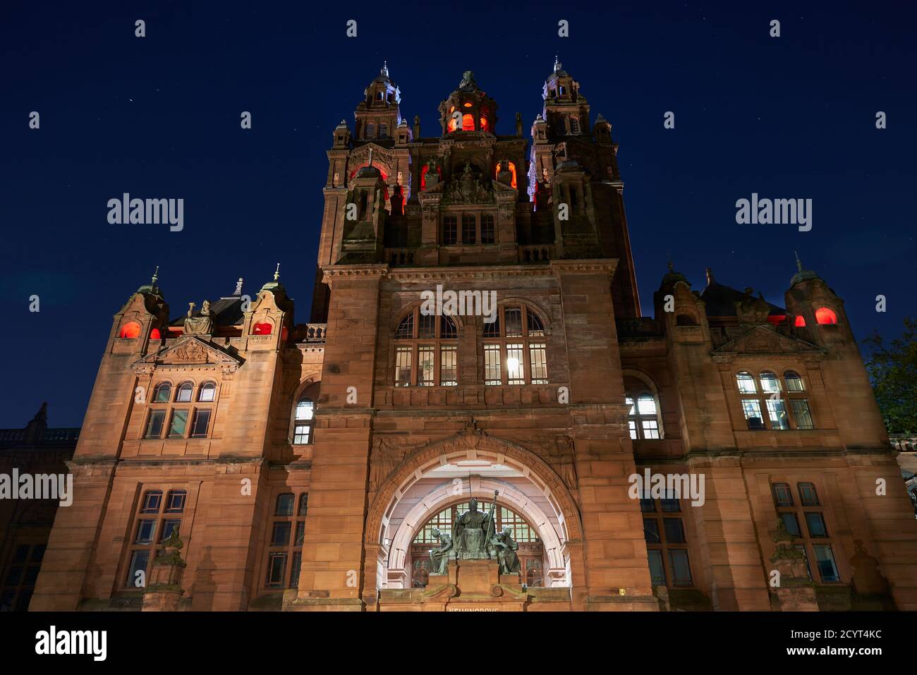 Kelvingrove Art Gallery and Museum by the light of a full moon in Autumn / Fall. Glasgow, Scotland. Stock Photo