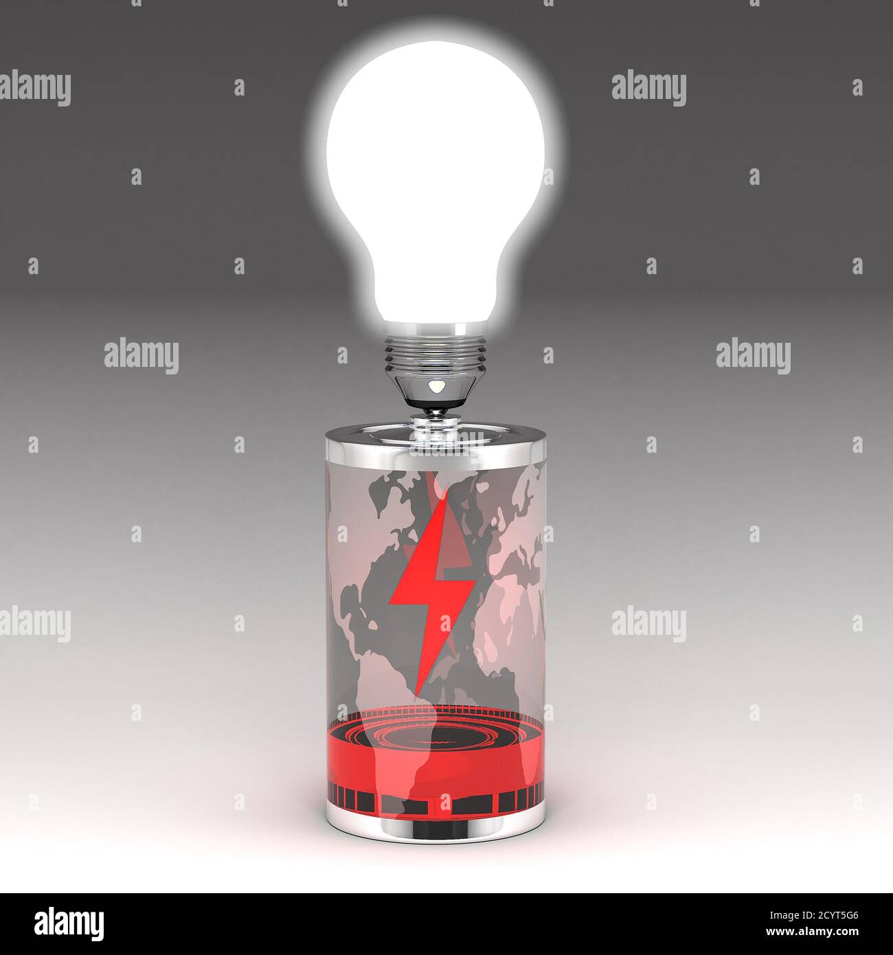 Light bulb loaded by an energy global battery Stock Photo Alamy