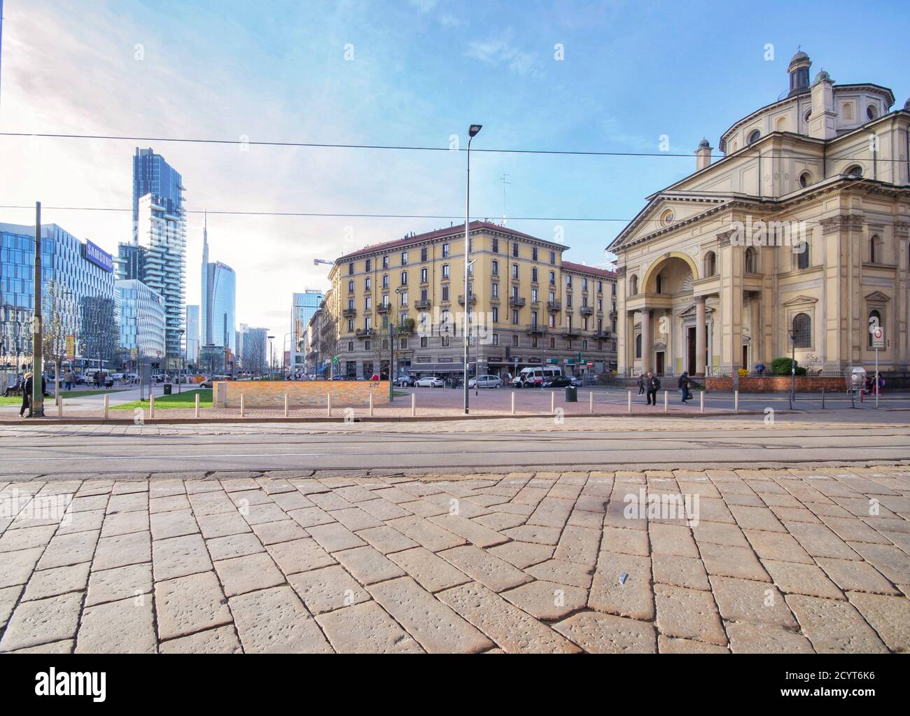 typical glimpse of the modern city center with the typical mix of ancient and modern buildings Stock Photo