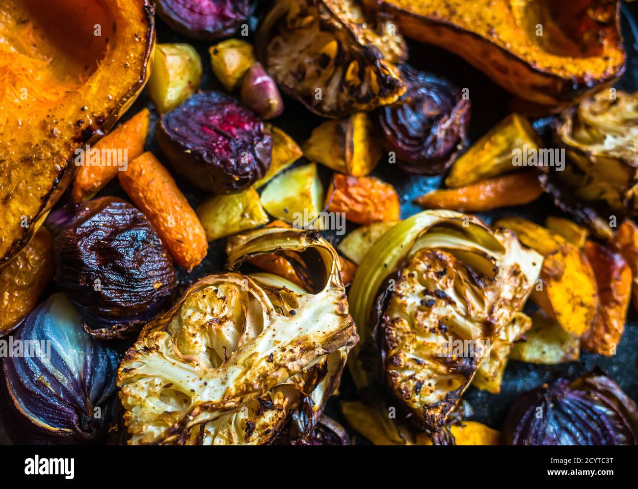 A selection of Autumnal roasted vegetables. Stock Photo