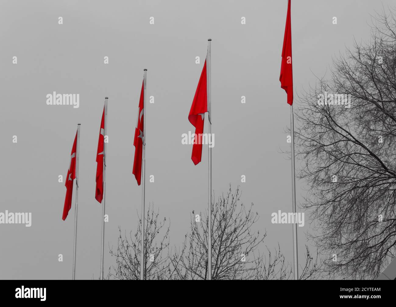 Turkish Flags at Park in Ankara at autumn Stock Photo