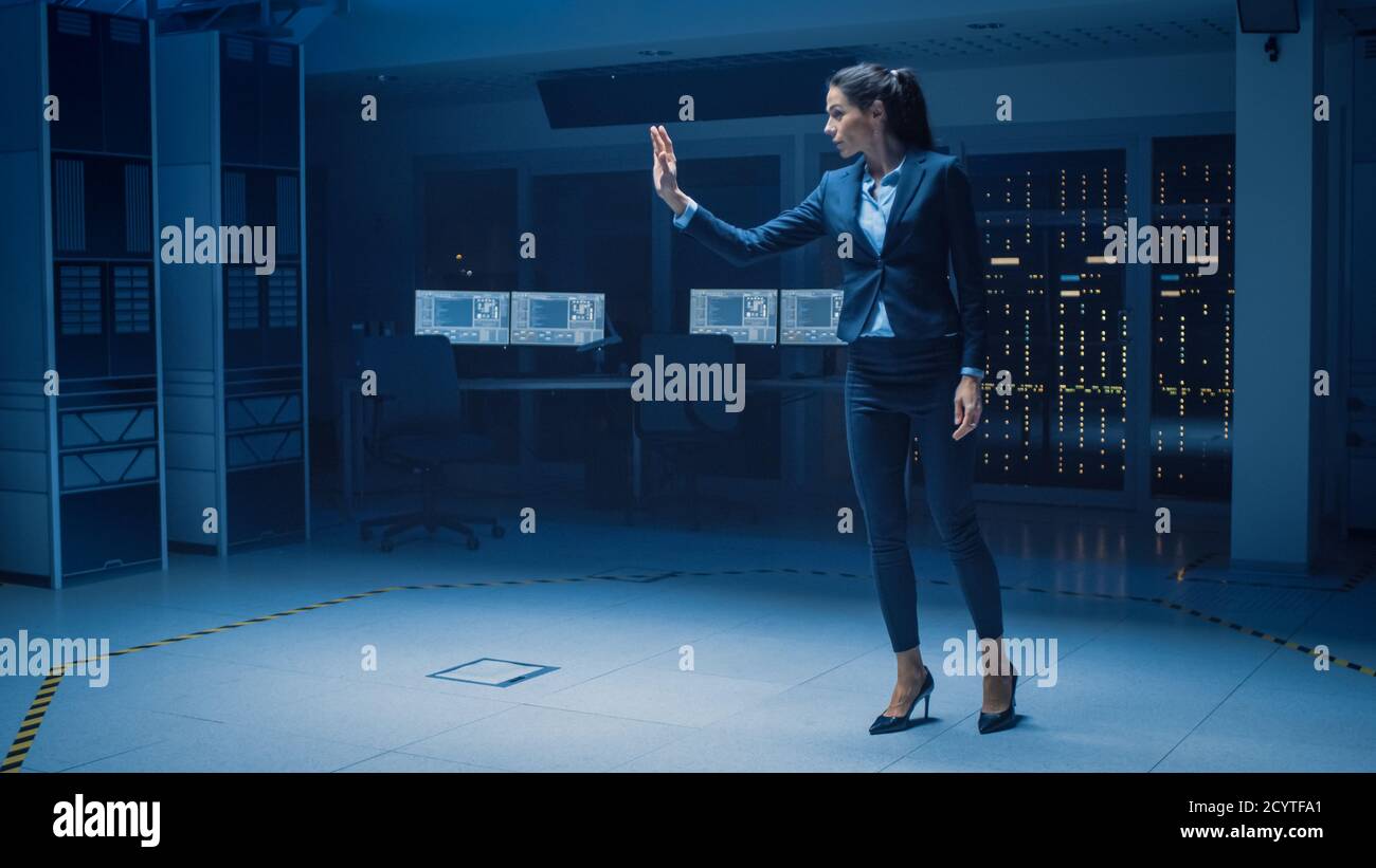 In Modern Data Center Research Laboratory Beautiful Confident Woman