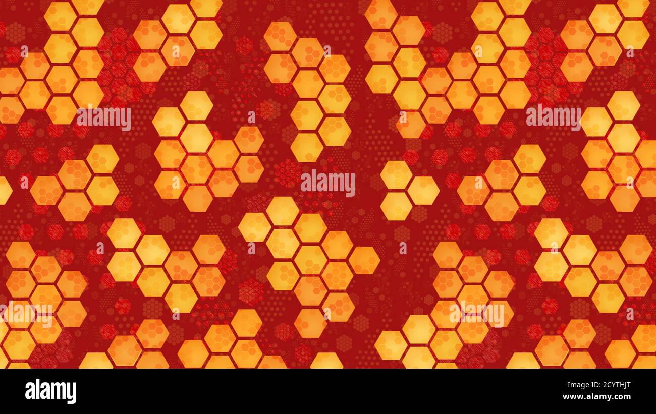 Beautiful illustration with yellow hexagons on a red background ...