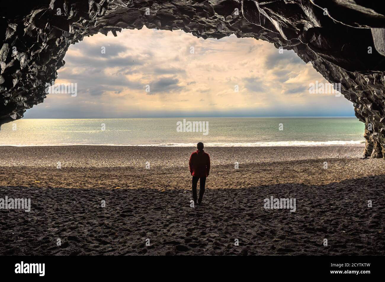 Basalt cave at at Reynisfjara Beach in Southern Iceland Stock Photo