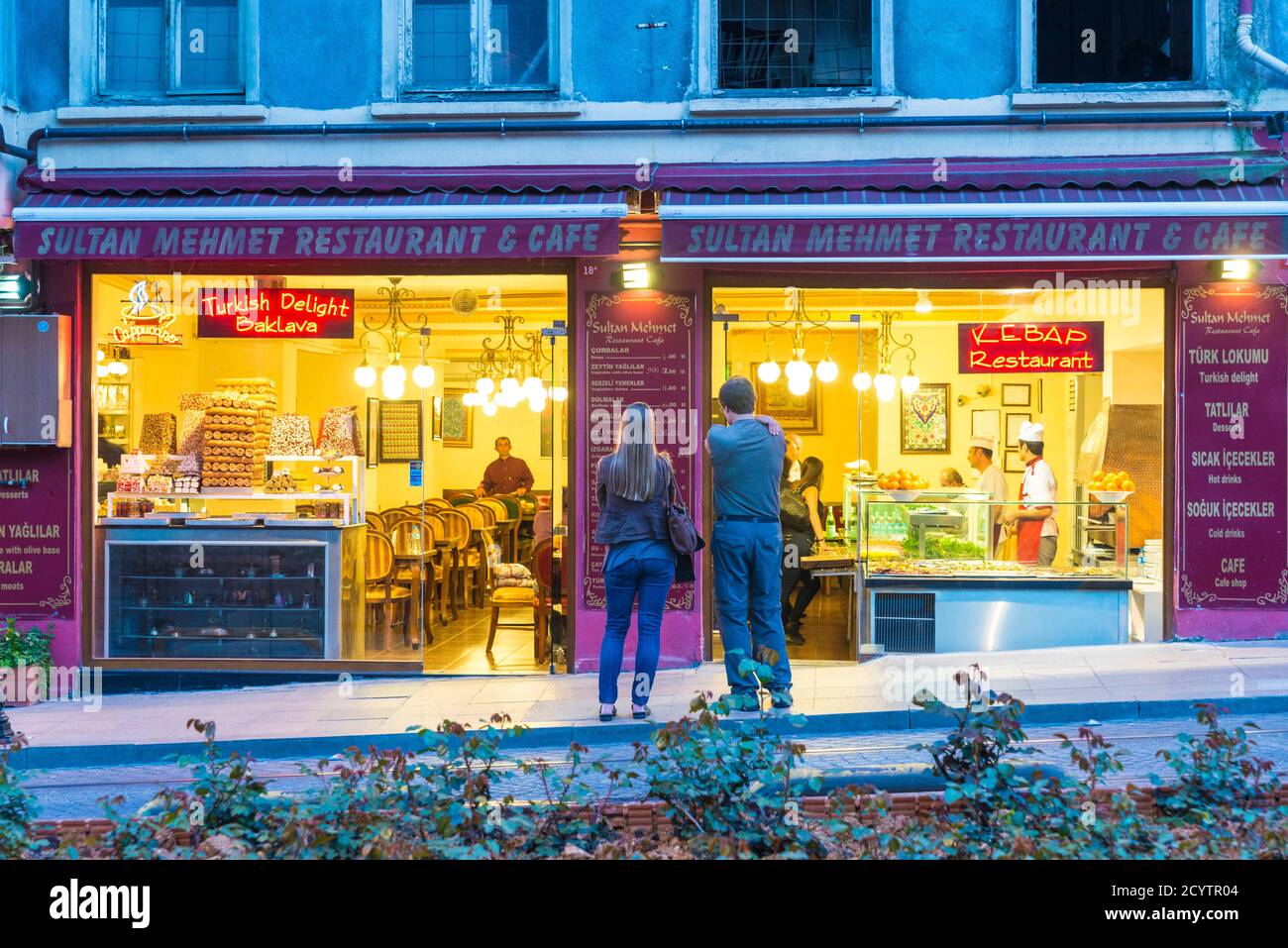 Coupe outside a restaurant in Istanbul Stock Photo