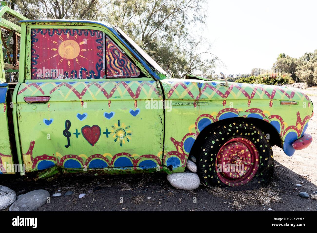 Painted Datsun Car Mojito Beach Rhodes Greece Stock Photo