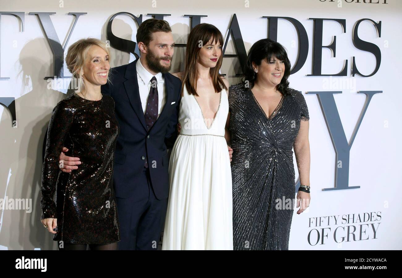 L R Director Of The Film Sam Taylor Johnson Cast Members Jamie Dornan Dakota Johnson And Author E L James Arrive For The British Premiere Of The Movie Fifty Shades Of Grey In London L R Director Of The Film Sam Taylor Johnson Cast Members Jamie Dornan Dakota Johnson And Author E L James Arrive For The British Premiere Of The Movie Fifty Shades Of Grey In London