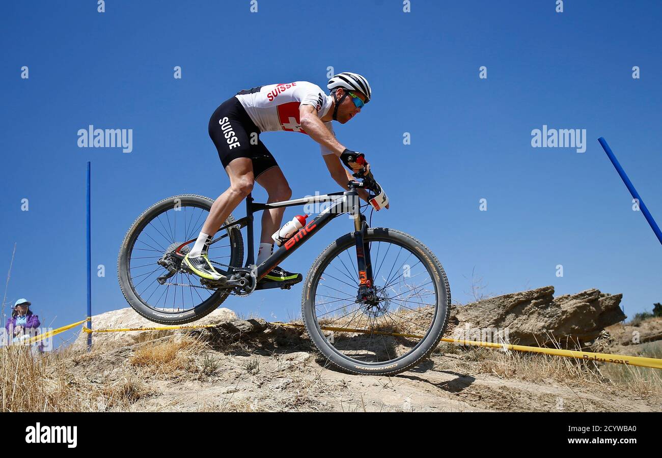 Lukas Fluckiger of Switzerland competes during the men's cross country  mountain bike cycling race of the 1st European Games in Baku, Azerbaijan,  June 13 , 2015. REUTERS/Kai Pfaffenbach Stock Photo - Alamy