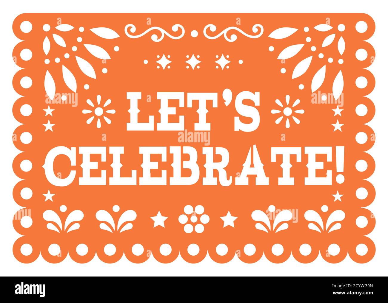 Let's celebrate Papel Picado greeting card vector design - party decoration cutout banner inspired by folk art from Mexico Stock Vector
