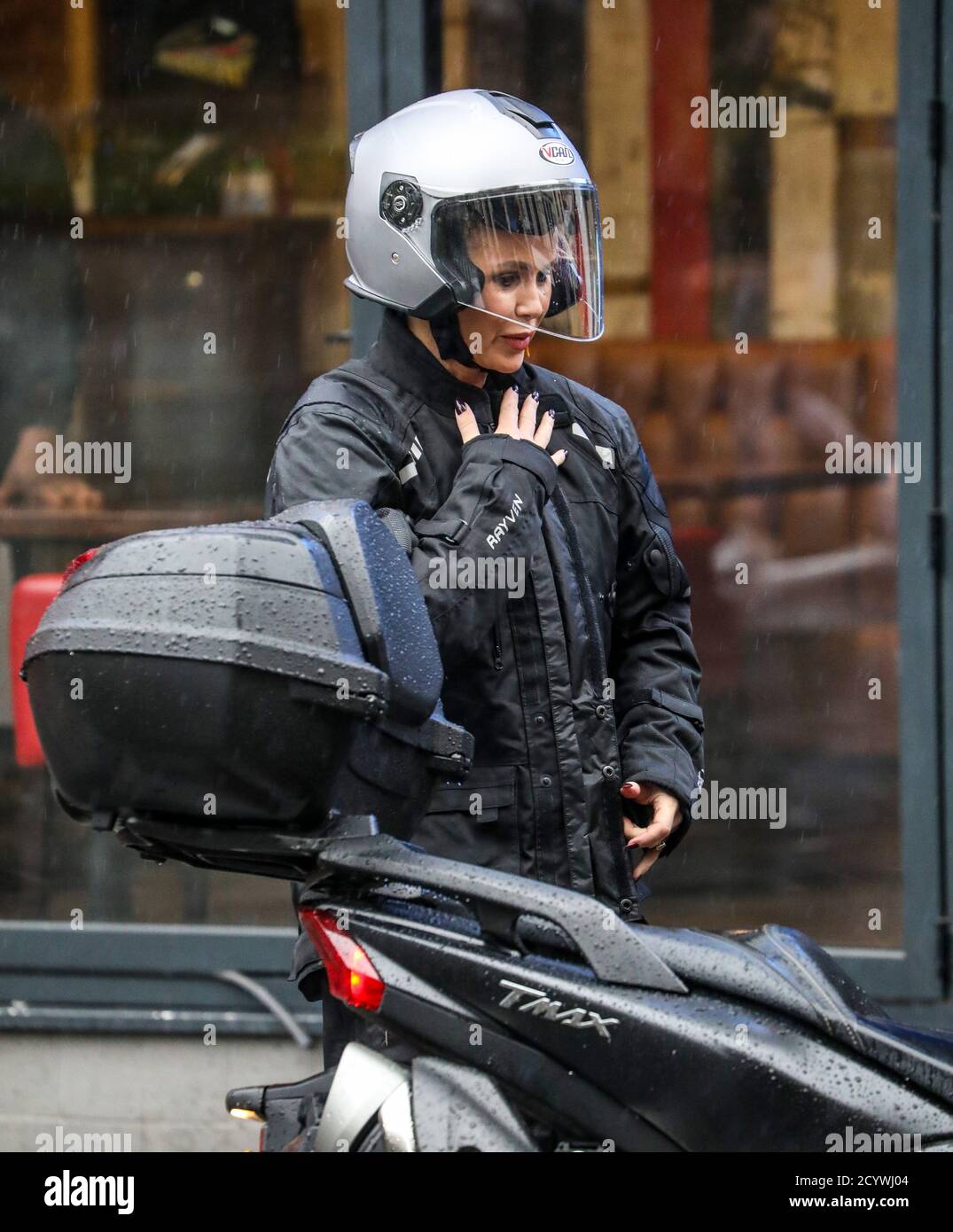 Amanda Holden seen departing the Global Radio Studios during a rainy