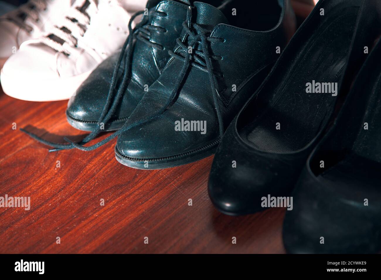 men's and women's shoes black and white Stock Photo