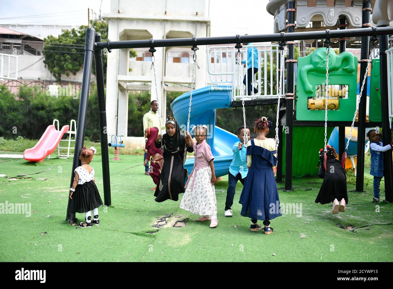 Children Play At The Peace Garden Children Playground In Central Mogadishu During Eid Ul Fitr Celebrations On 23 May Stock Photo Alamy