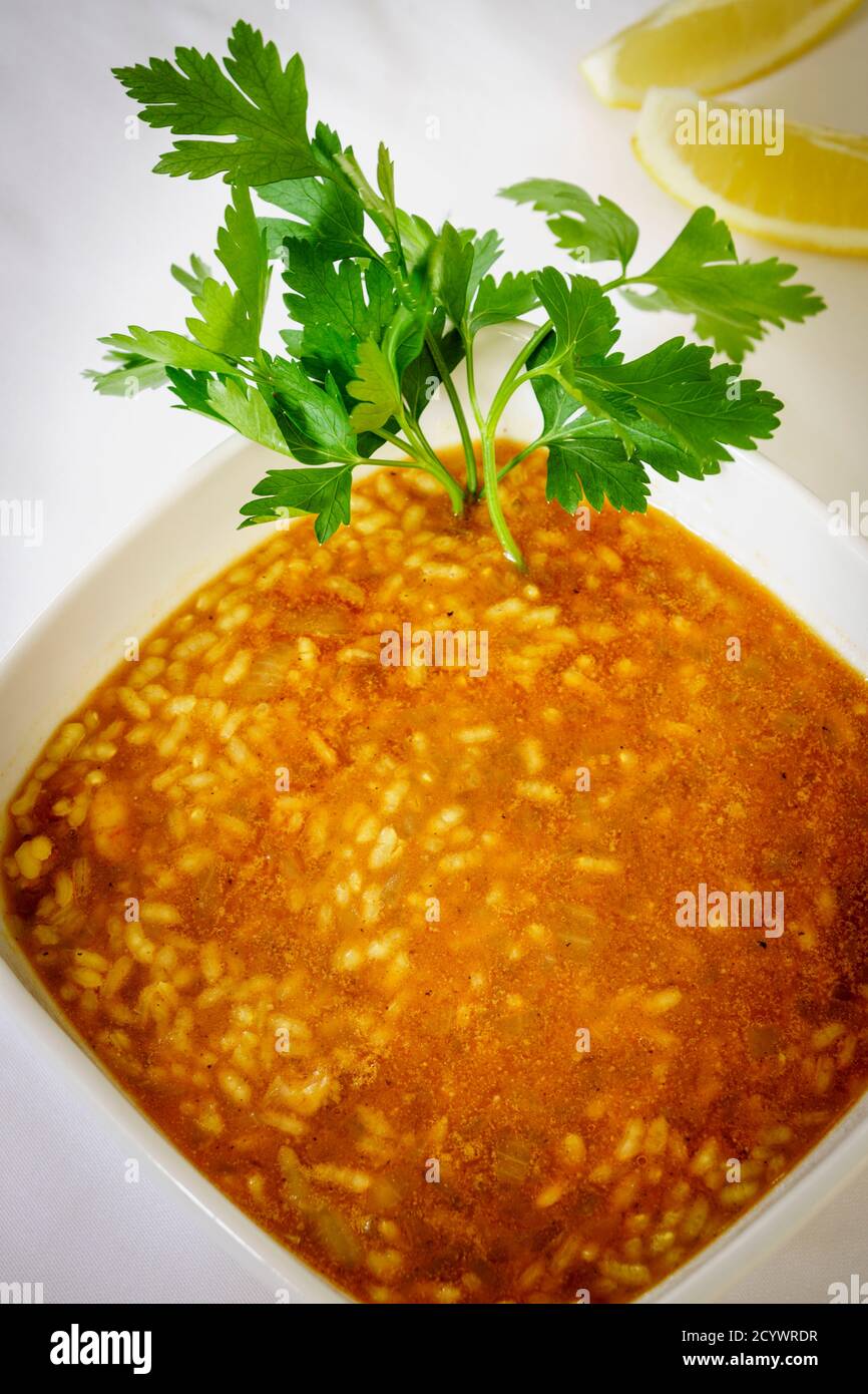 arroz de pescado,Colonia de Sant Jordi, Mallorca,Islas Baleares,Spain. Stock Photo