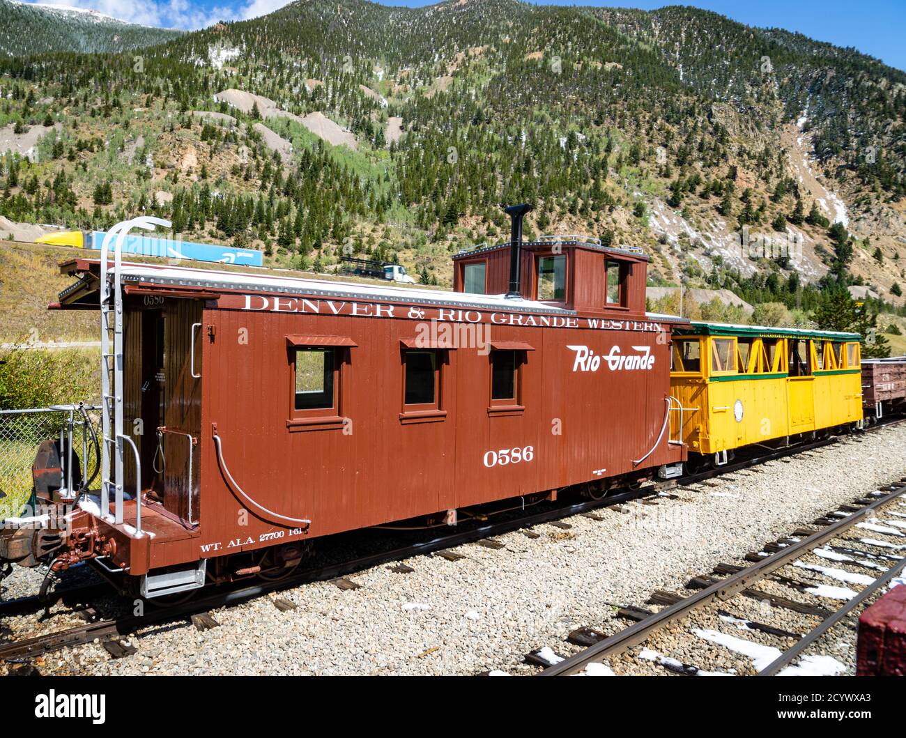 Georgetown, Colorado/USA - September 10, 2020:  An empty train for the Georgetown Loop Railroad sits ready for visitors . Stock Photo