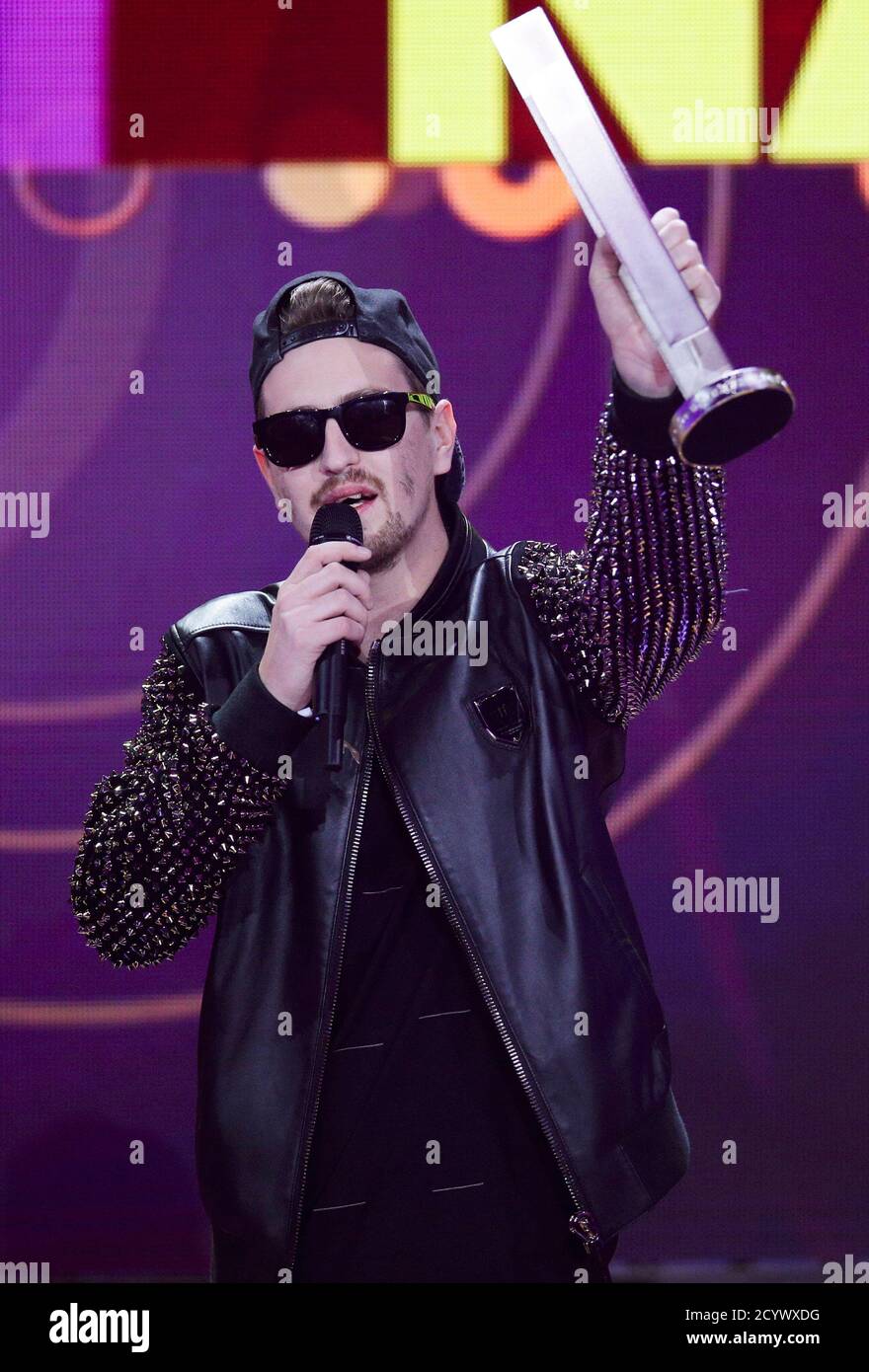 Robin Schulz celebrates with the award as Best Dance Act National during  the 2015 Echo Music Awards in Berlin March 26, 2015. Established in 1992,  the German Phonographic Academy honours national and