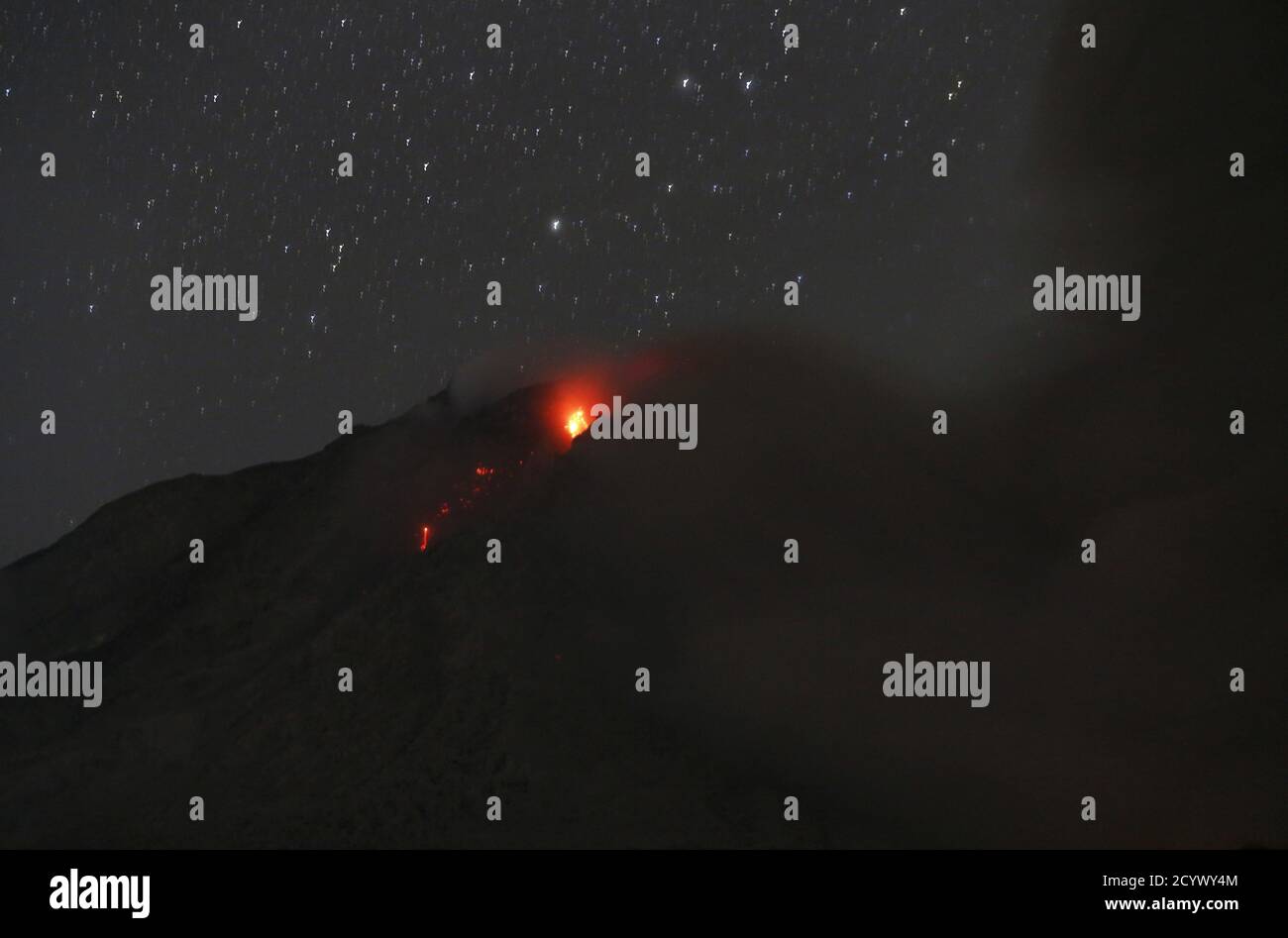 Mount Sinabung Volcano Spews Hot Lava As Seen From Beras Tepu Village In Karo Regency North Sumatra Province Indonesia June 23 2015 More Than 10 000 People From 12 Villages Who Are Living
