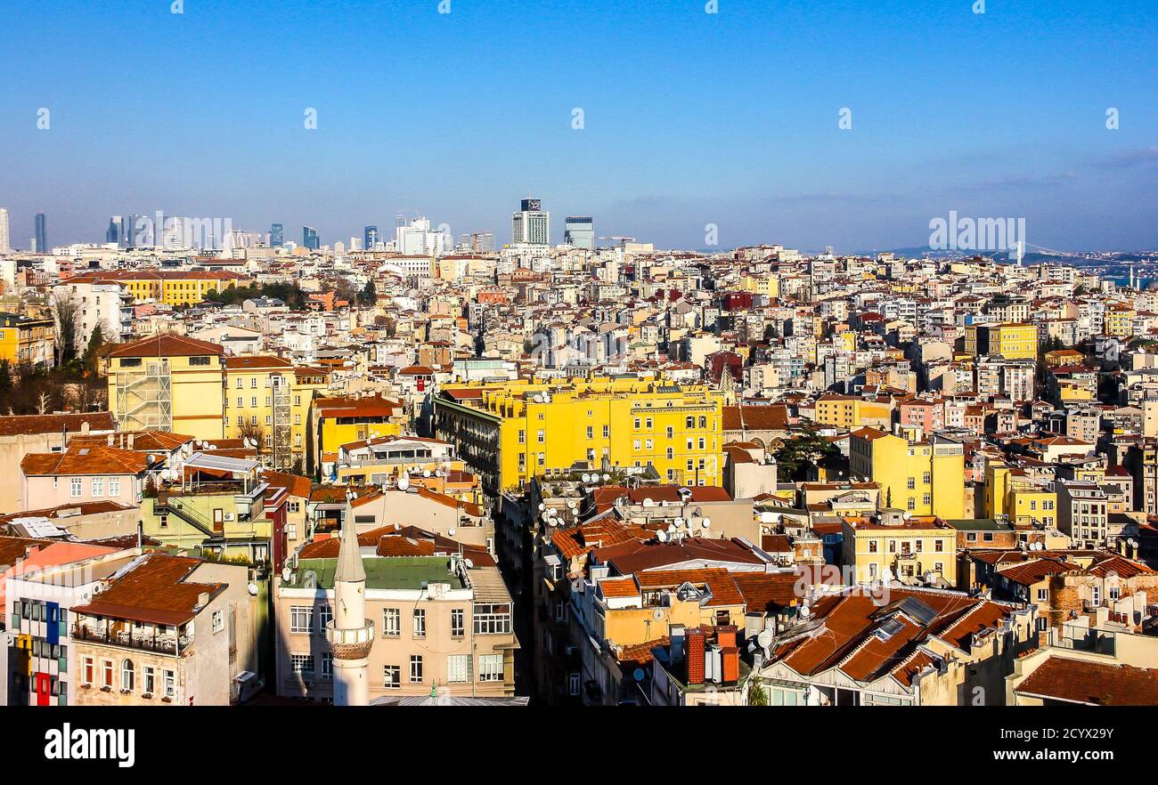 Panoramic view of Istanbul from the Galata Tower, Turkey. Stock Photo