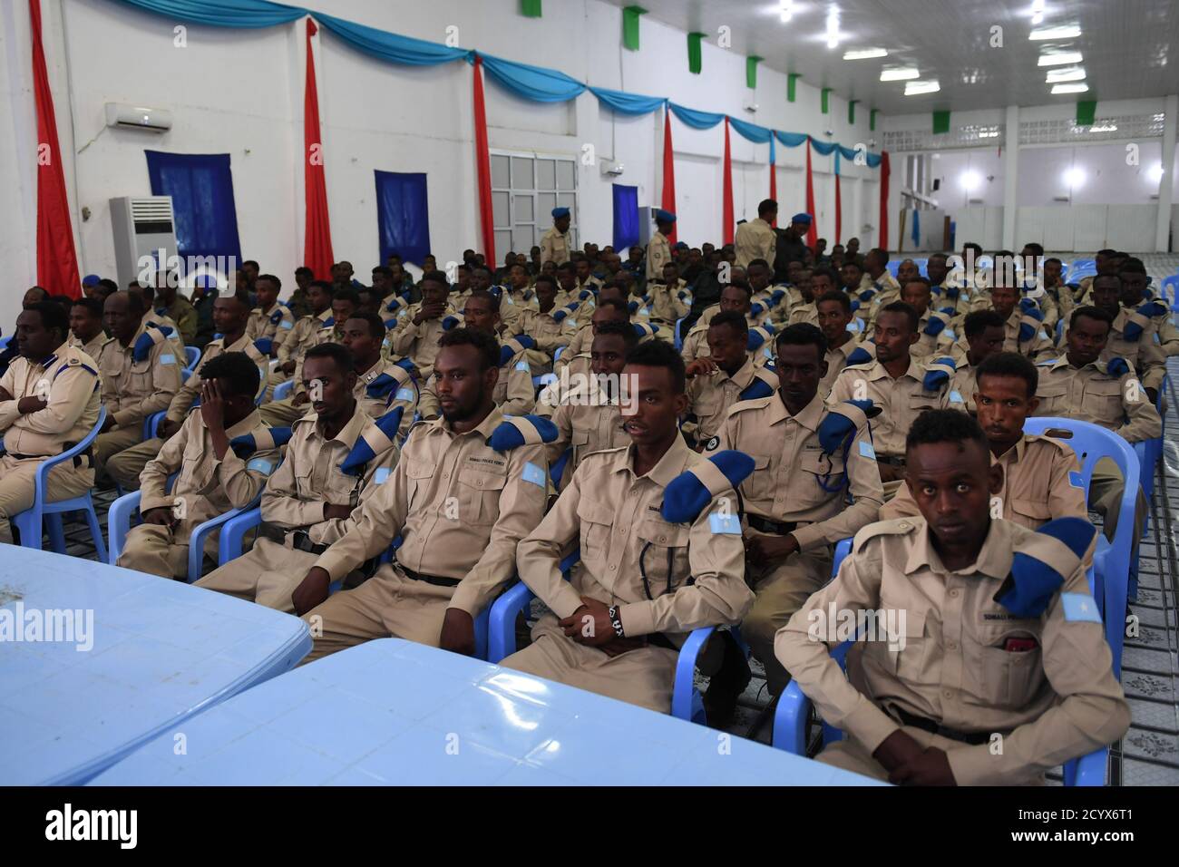 Newly Recruited Somali Police Force Spf Personnel Attend The Launch Of A Community Policing Program In Mogadishu Somalia On 9 August 18 Stock Photo Alamy