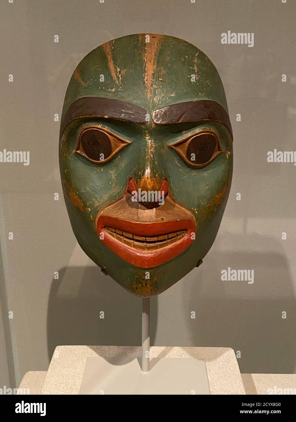 Mask; attributed to Taaw'yaat (Tlingit, 1812-1880, Alaska ca.1860, wood & pigment.  A revered ancestor is portrayed in this mask, made to be worn during dramatic reenactments of clan history. Stock Photo