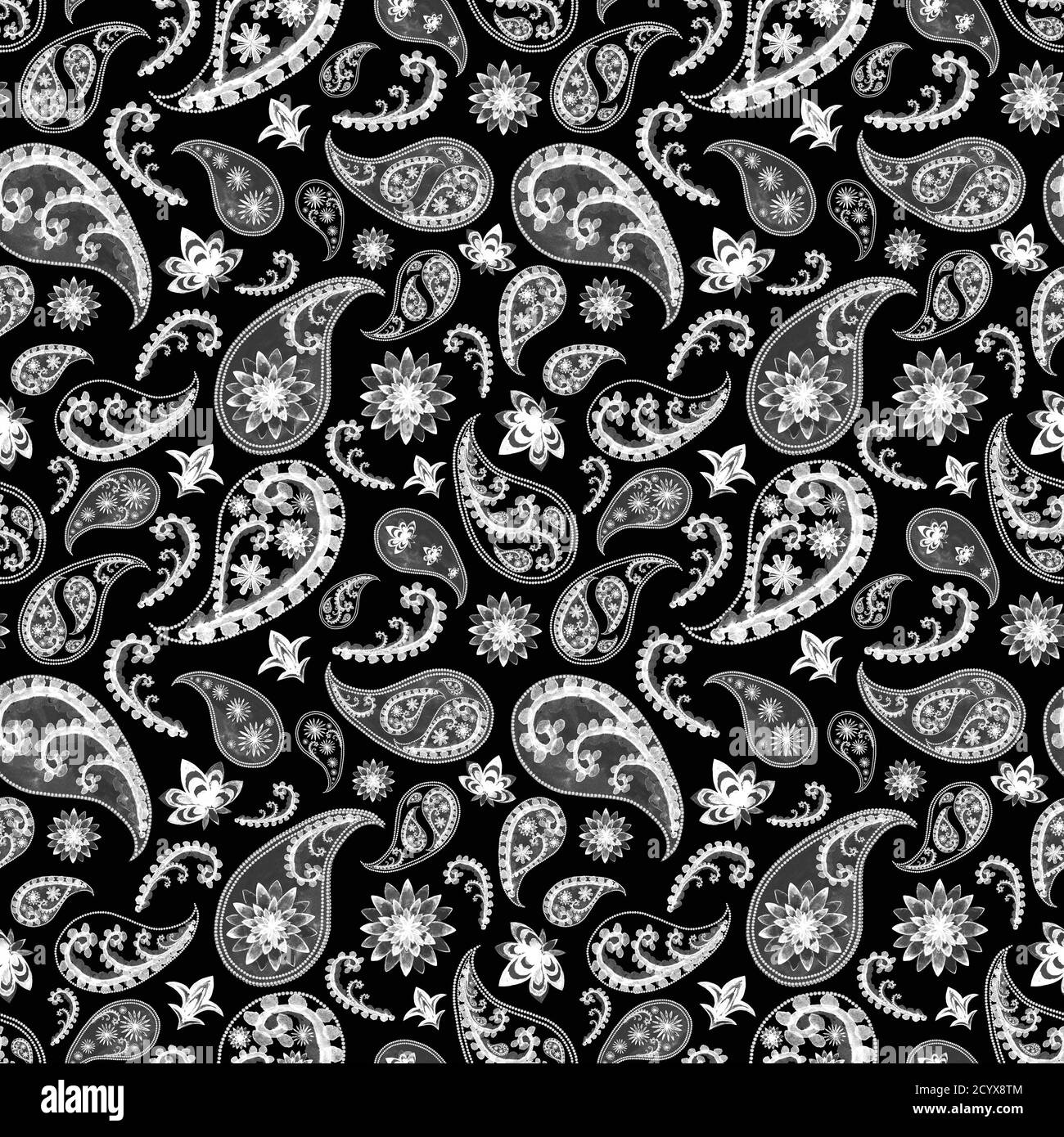 Black and white paisley oriental floral abstract vintage seamless ...