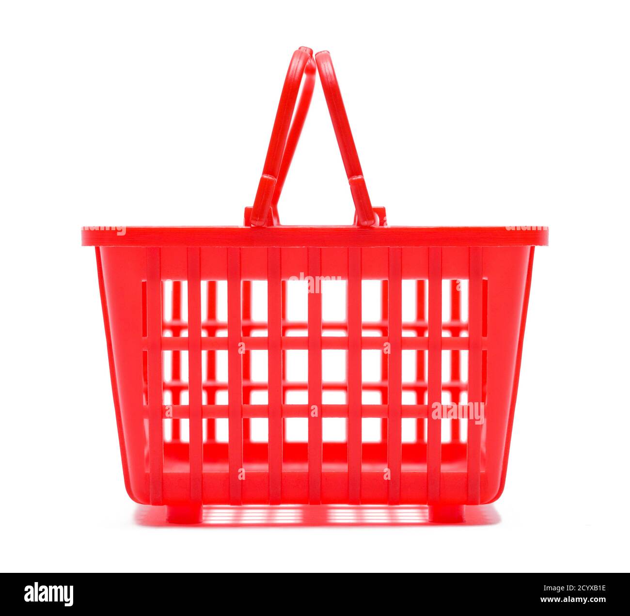 Red Empty Shopping Basket Side View Isolated on White. Stock Photo