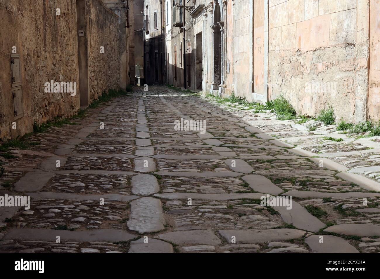 Beautiful cobbled street in the ancient town of Erice, Sicily Stock Photo
