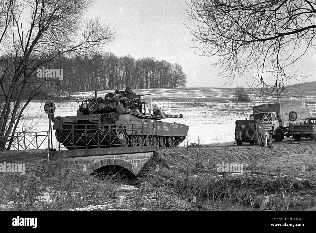 NATO exercises in Germany, M1 Abrams US Army tank (January 1985) Stock Photo