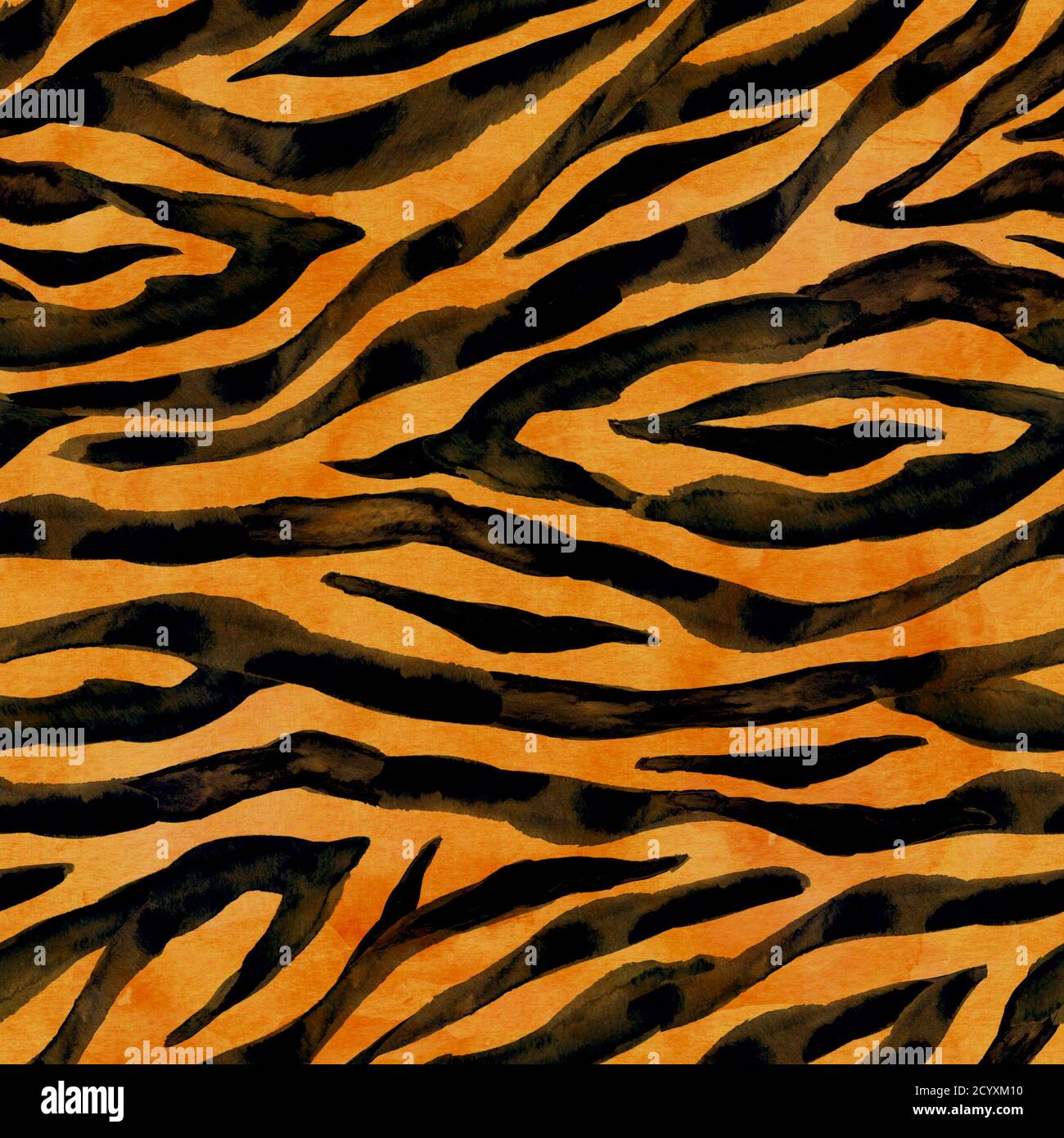 Tiger black yellow orange brown seamless background. Watercolor hand drawn  animal fur skin texture Stock Photo - Alamy, image size:1300x1390