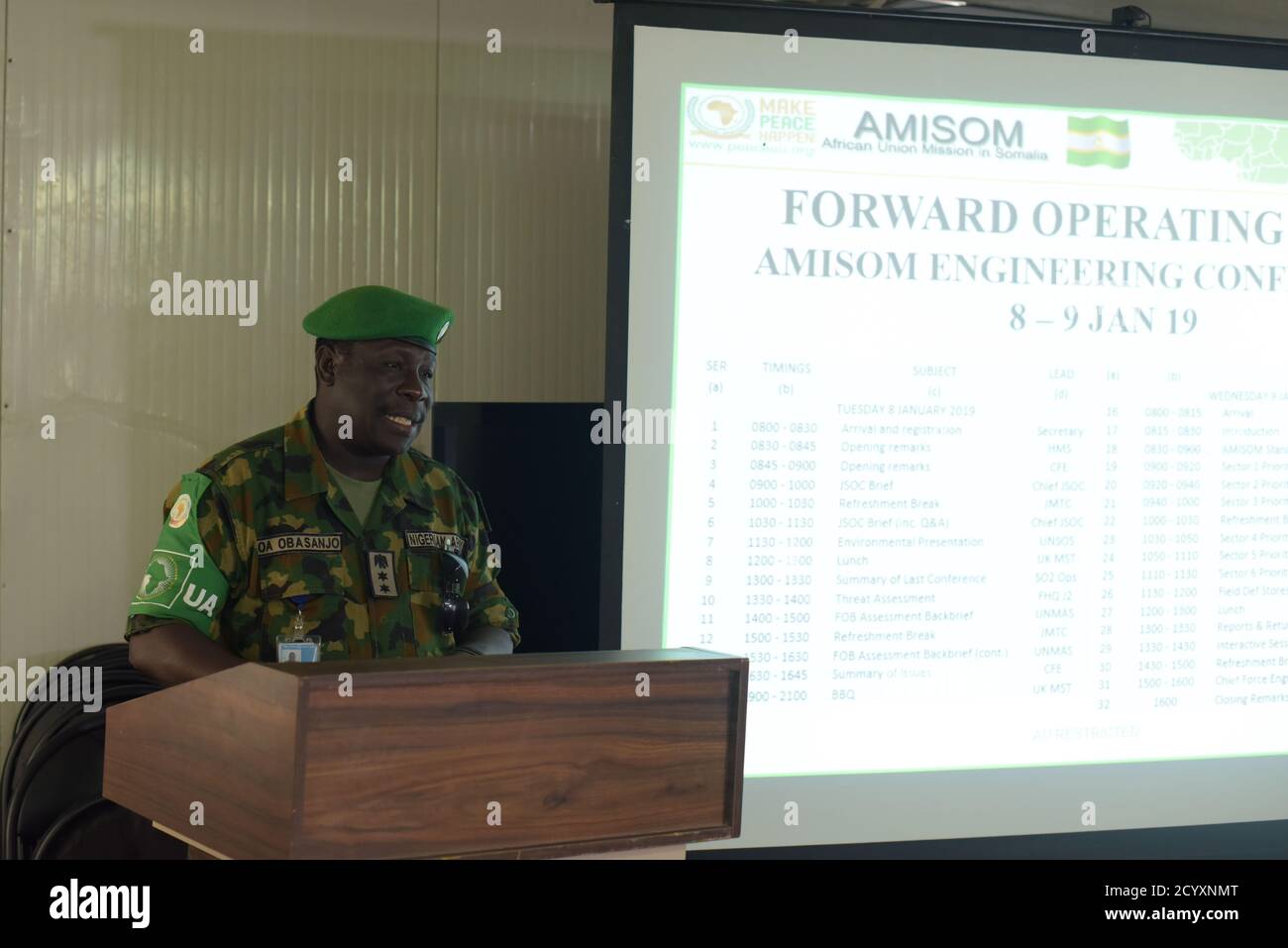 Col Olugbemi Adeboye Obasanjo The Amisom Force Engineer Addresses Military Officers Serving Under The African Union Mission In Somalia Amisom During The Opening Session Of The Amisom Engineering Conference In Mogadishu Somalia