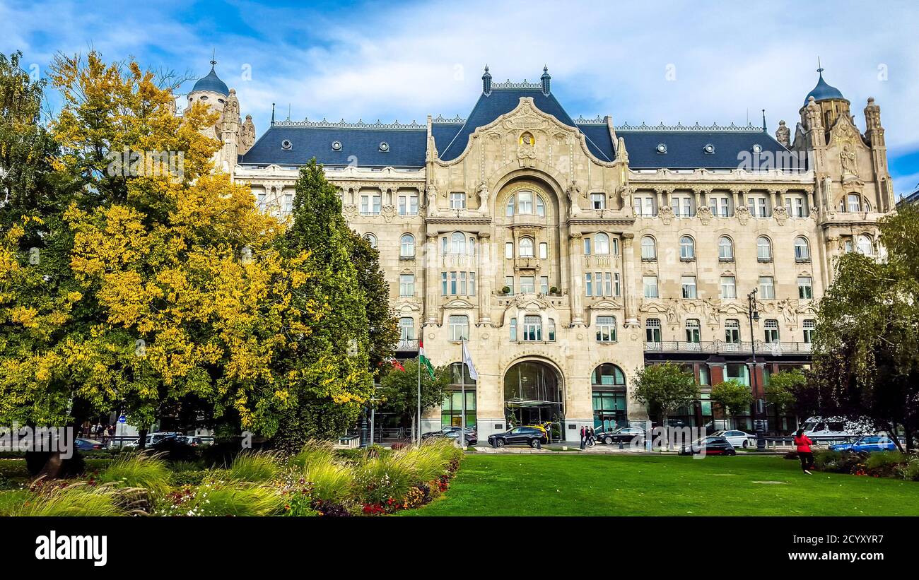 Neoclassical building of Gresham Palace, now is luxury Four Seasons Hotel. Budapest, Hungary Stock Photo