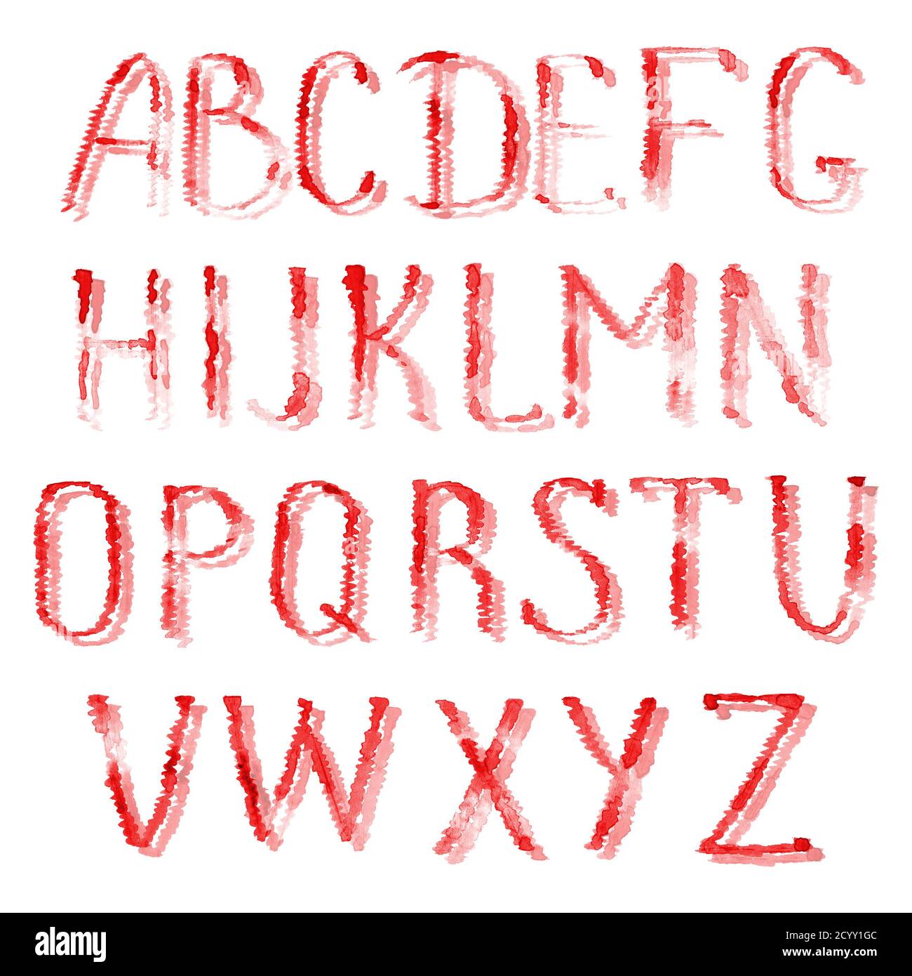 Red alphabet. Watercolour hand drawn english alphabet isolated on white ...