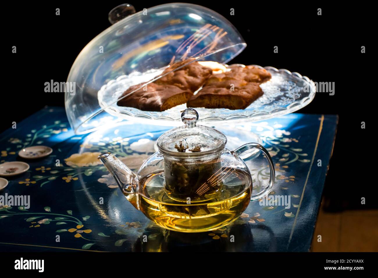 Cup Of Fresh Flower And Herb Arabic Tea And Some Tasty And Healthy Almond Cookies Rich In Vitamins And Less Sugar Copy Space Top View On A Blue Flow Stock Photo Alamy