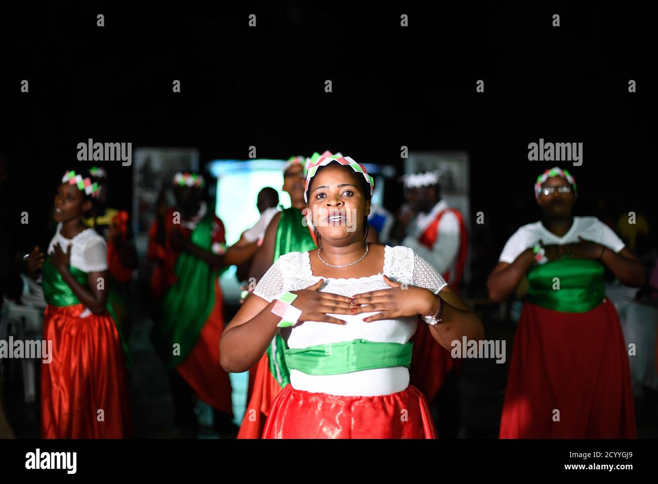 Traditional dancers from Burundi perform during a ceremony to celebrate