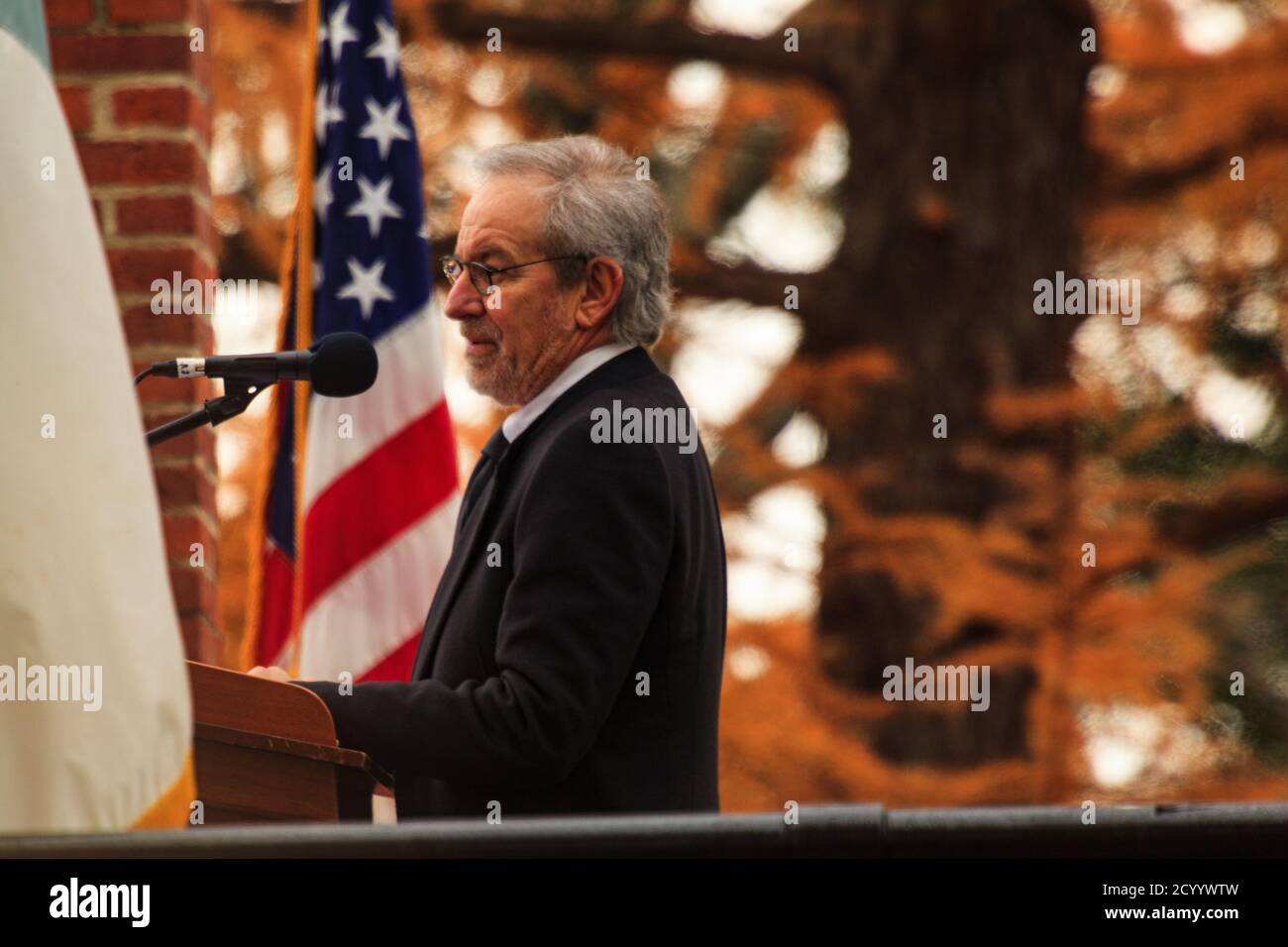 Gettysburg, PA, USA - November 11. 2012: Noted movie director Steven Spielberg speaks at the annual event commemorating Lincoln’s Address at the Soldi Stock Photo