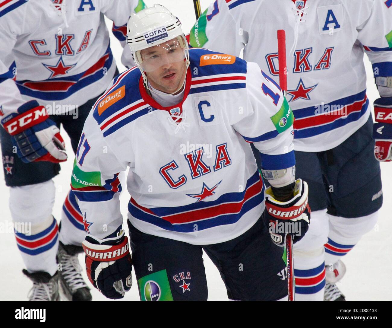 SKA St. Petersburg's Ilya Kovalchuk skates with team mates during their  Kontinental Hockey League (KHL) game against Dynamo in Moscow September 23,  2012. Alexander Ovechkin has become the latest high-profile player to