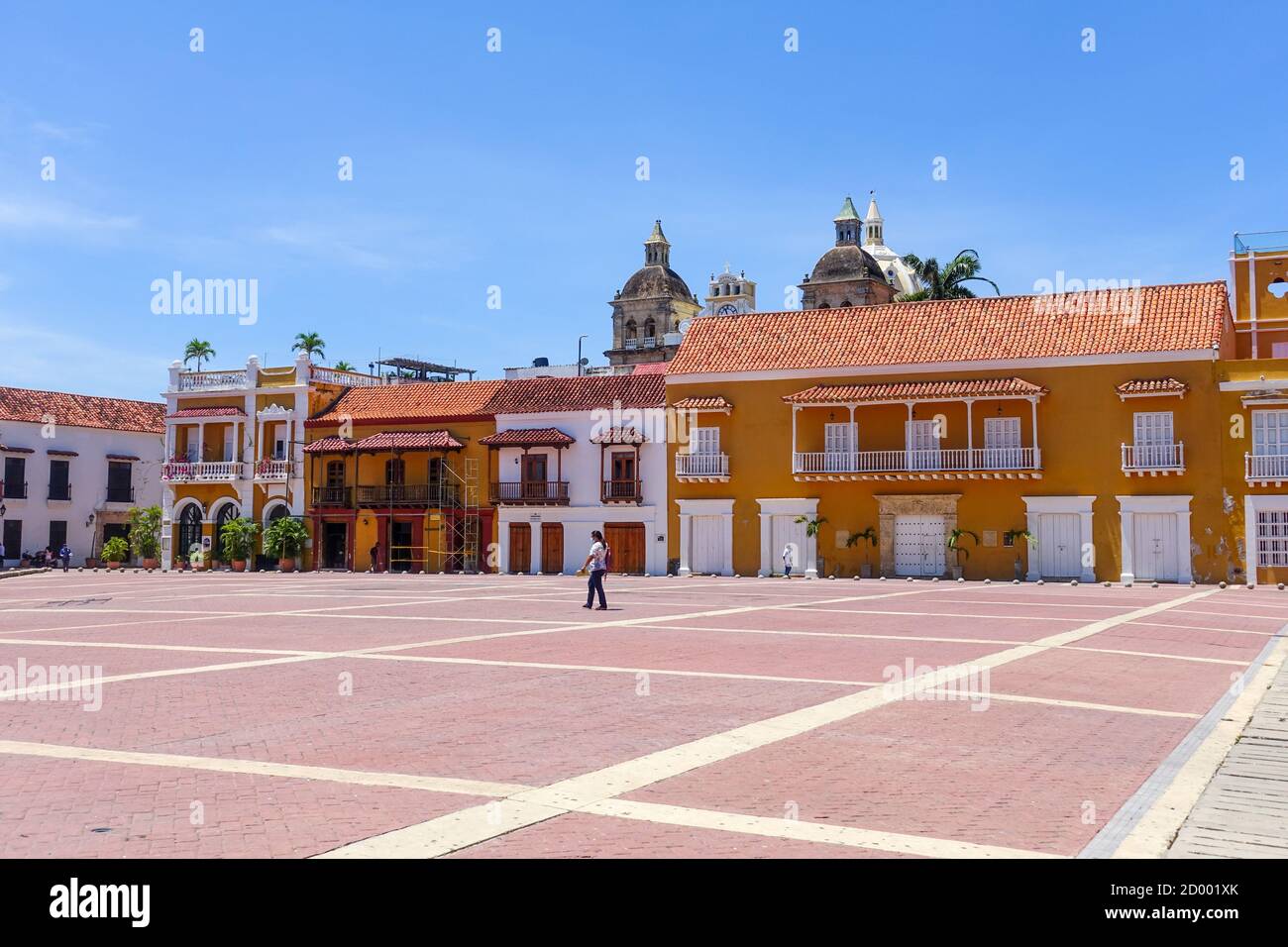 Plaza De La Aduana empty during the Covid-19 pandemic lockdown of Cartagena, Colombia. Stock Photo