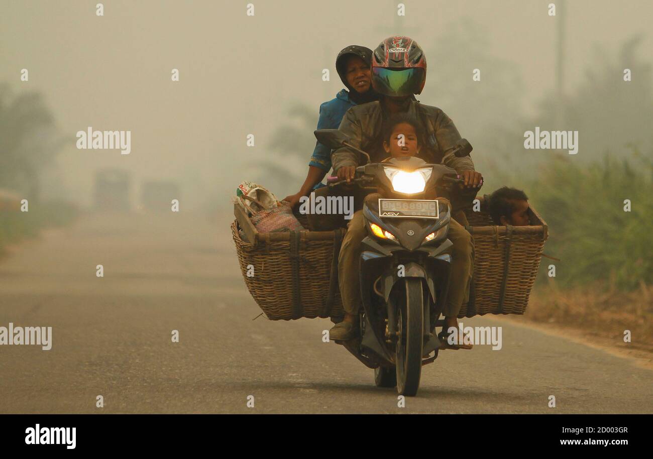 A Family Rides On A Motorcycle As The Haze Hits Kubu District In Rokan Hilir On Indonesia S Riau Province June 25 2013 Indonesia S President Has Apologised For The Raging Forest Fires That<script async src=