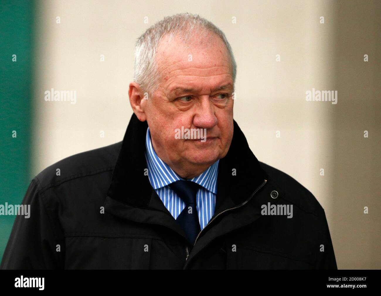 Former Chief Superintendent of South Yorkshire Police, David Duckenfield, leaves after giving evidence to the Hillsborough Inquest in Warrington, northern England March 12, 2015. Duckenfield was match commander at the 1989 Hillsborough disaster, that claimed the lives of 96 men, women and children. REUTERS/Phil Noble (BRITAIN  - Tags: CRIME LAW SPORT SOCCER) Stock Photo