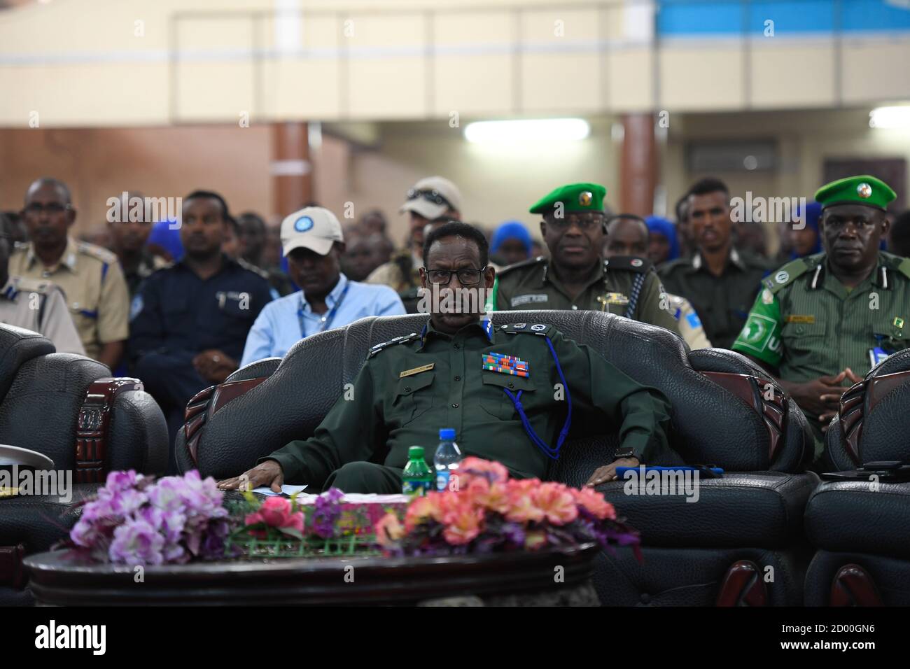 Somalia Police Commissioner Maj. Gen. Abdi Hassan Mohamed attends a pass-out ceremony for Darwish forces at General Kahiye Police Academy in Mogadishu, Somalia on 13 February 2020. Stock Photo